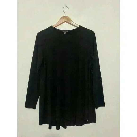 Eileen Fisher Long Sleeve Black Top Scoop Neck Viscose Spandex Top - Picture 2 of 9